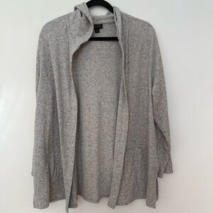 J.Jill Wearever Gray Hooded Open Front Cardigan Sweater XL Lounge Travel Knit